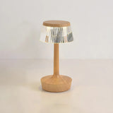 Stylish Unique Reflective Shade Wooden Base Table Lamp Image - 7