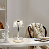 Stylish Unique Reflective Shade Wooden Base Table Lamp Image - 8