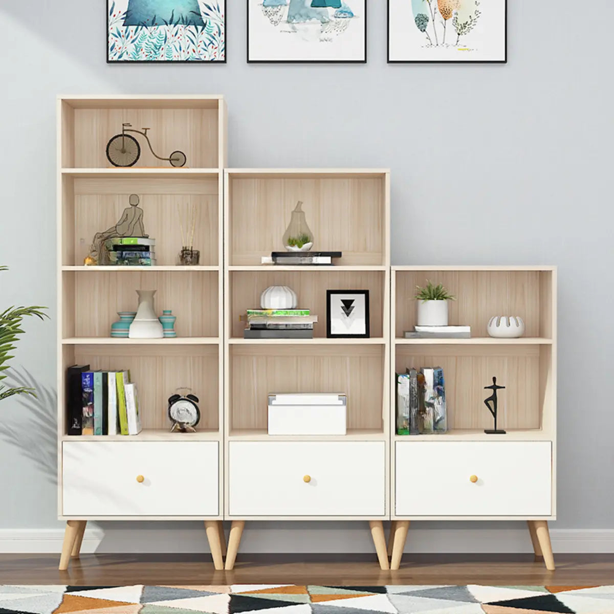 Stylish Vertical Engineered Wooden Display Bookcase Image - 1