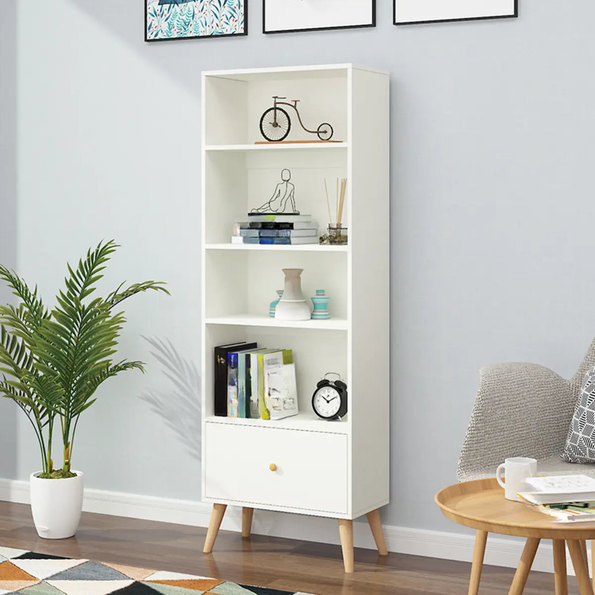 Stylish Vertical Engineered Wooden Display Bookcase Image - 11