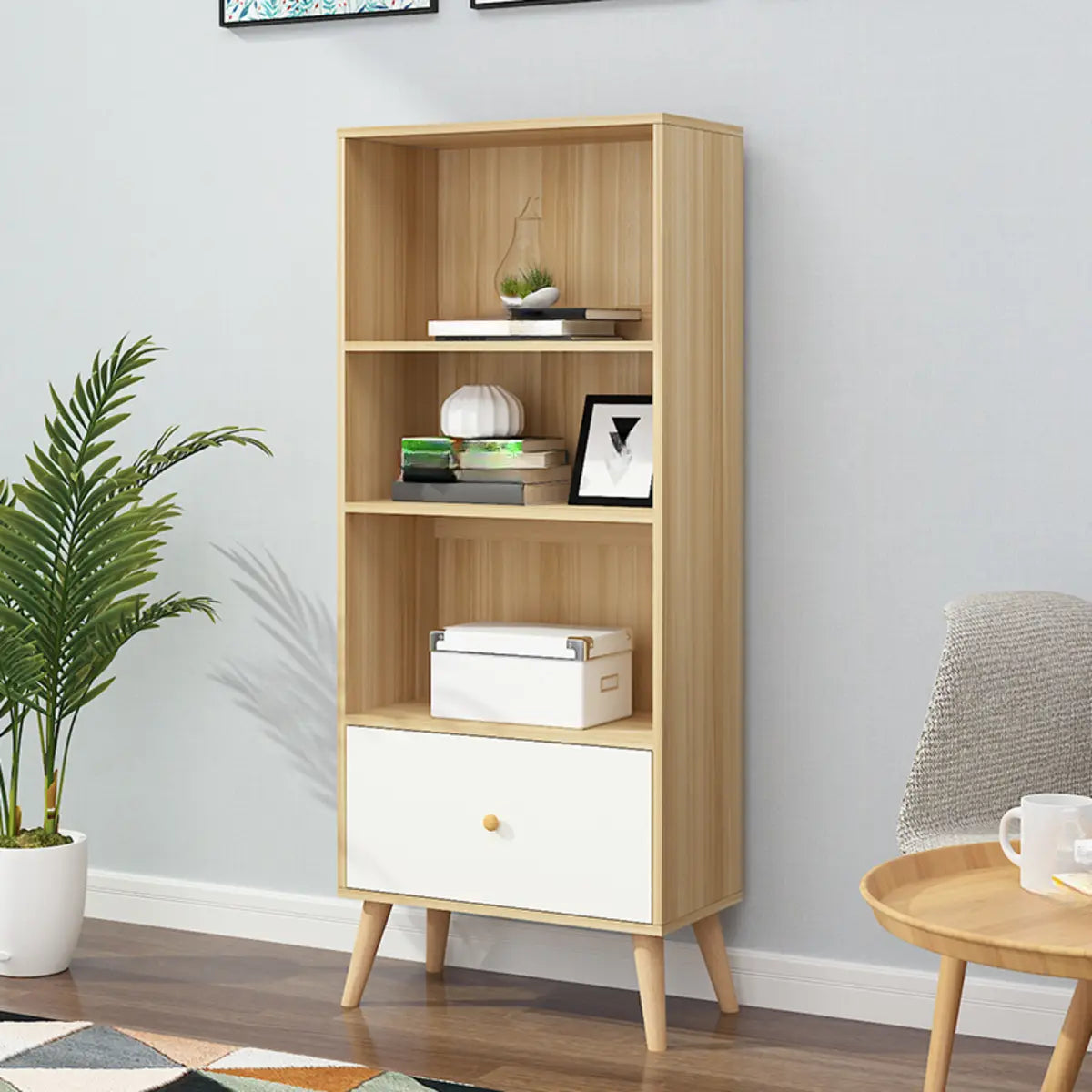 Stylish Vertical Engineered Wooden Display Bookcase Image - 15