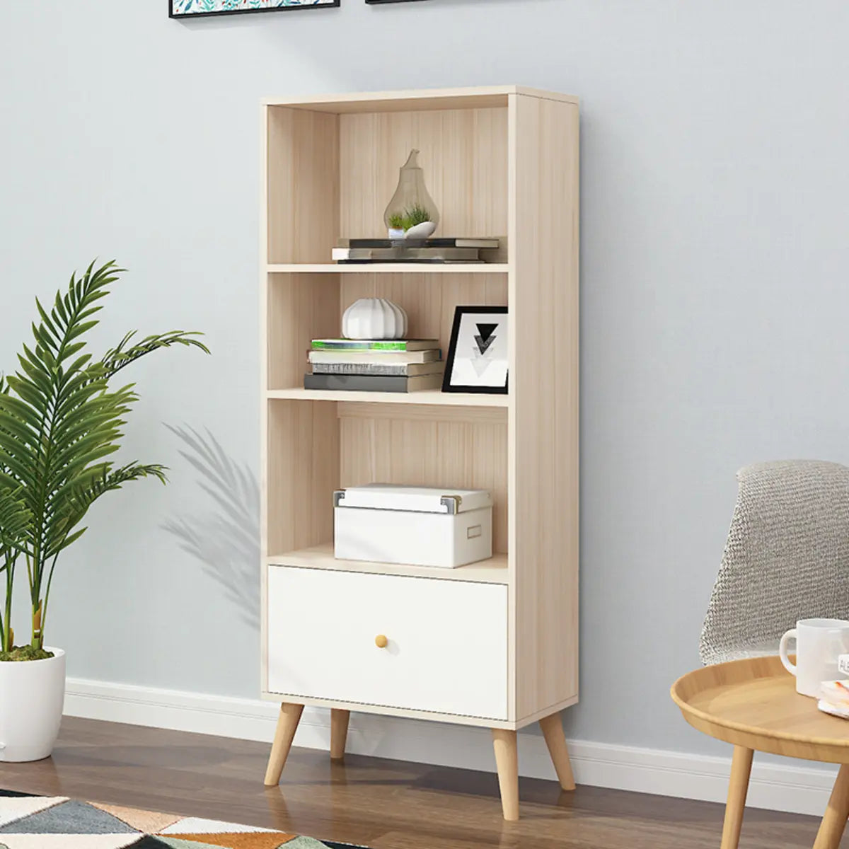 Stylish Vertical Engineered Wooden Display Bookcase Image - 3