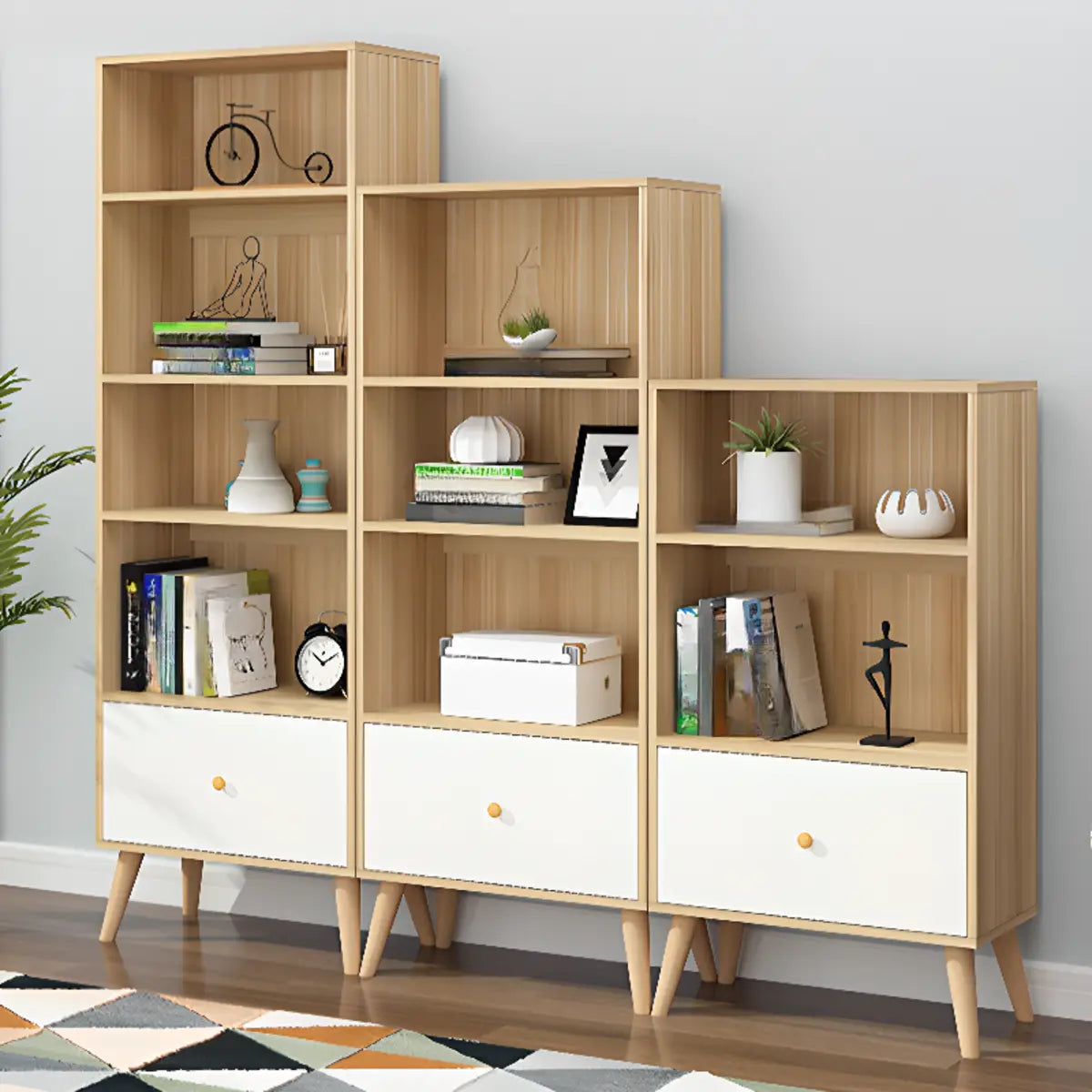 Stylish Vertical Engineered Wooden Display Bookcase Image - 4