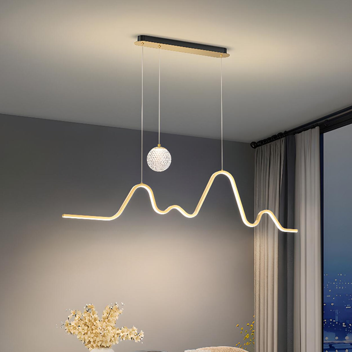 Stylish Wavy and Globe Kitchen Island Pendant Light Image - 1