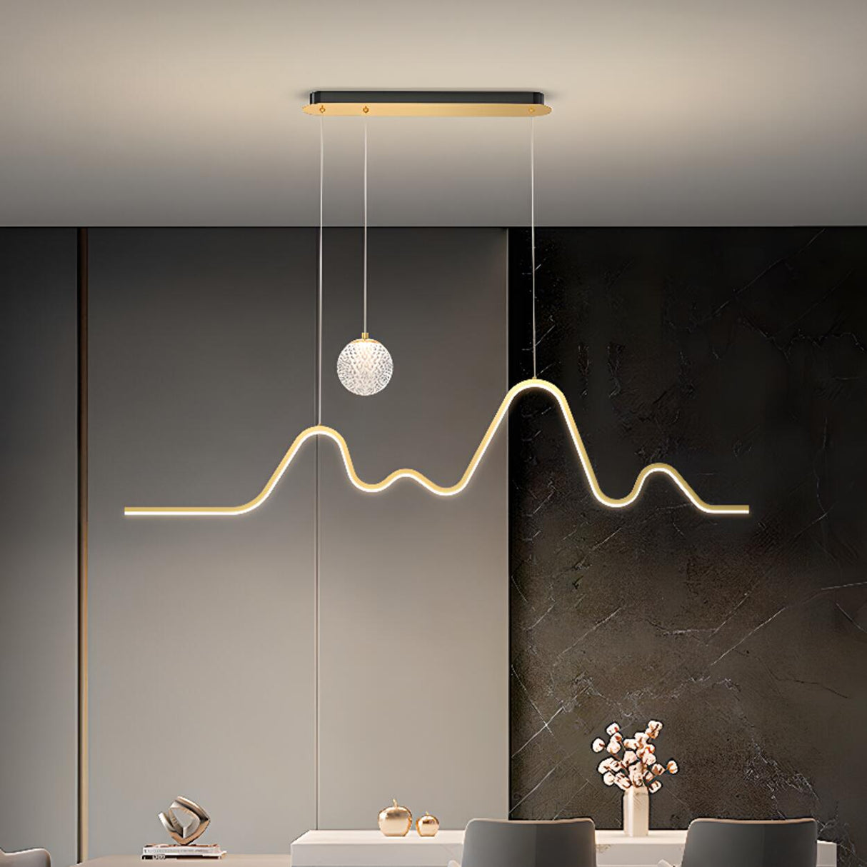 Stylish Wavy and Globe Kitchen Island Pendant Light Image - 3