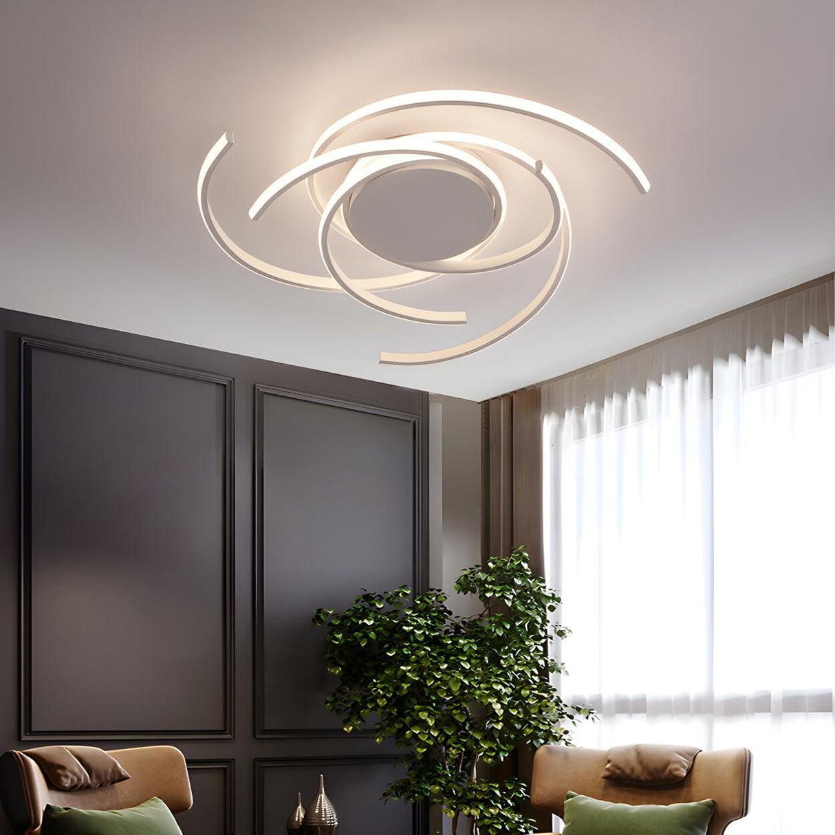 Stylish White Curve LED Flush Mount Ceiling Light Image - 1