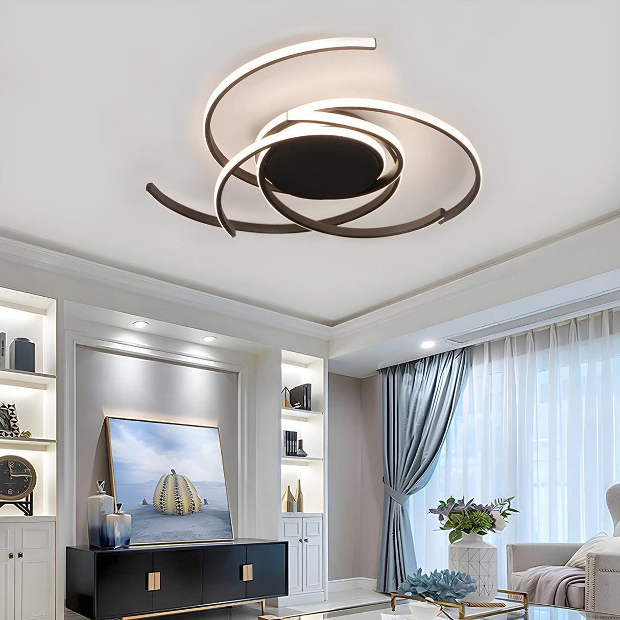 Stylish White Curve LED Flush Mount Ceiling Light Image - 8