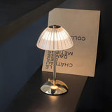 Stylish White Dome Pleated Shade Metal Base Table Lamp Image - 8