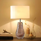 Stylish White Drum Fabric Pear Glass Base Table Lamp Image - 1