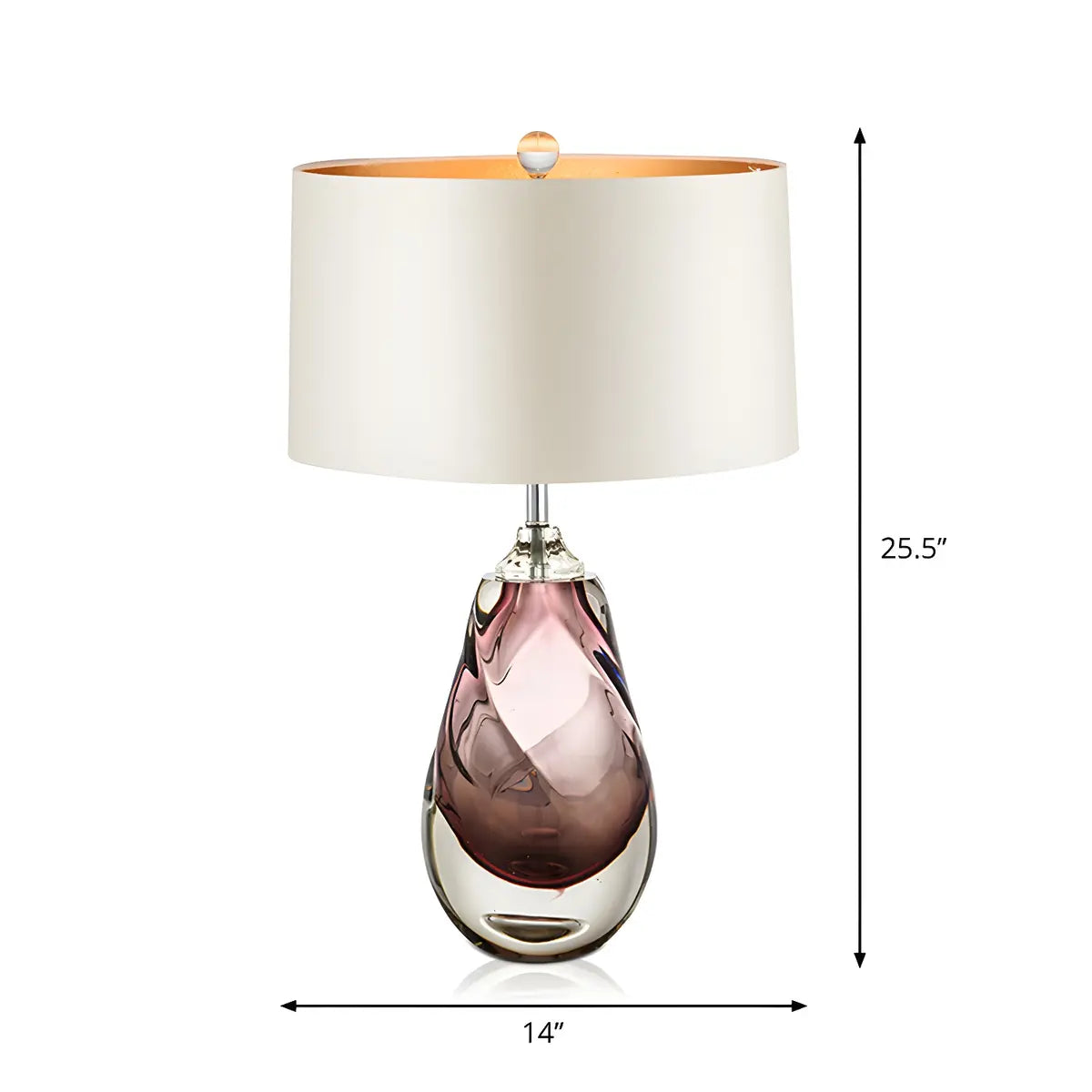 Stylish White Drum Fabric Pear Glass Base Table Lamp Image - 5