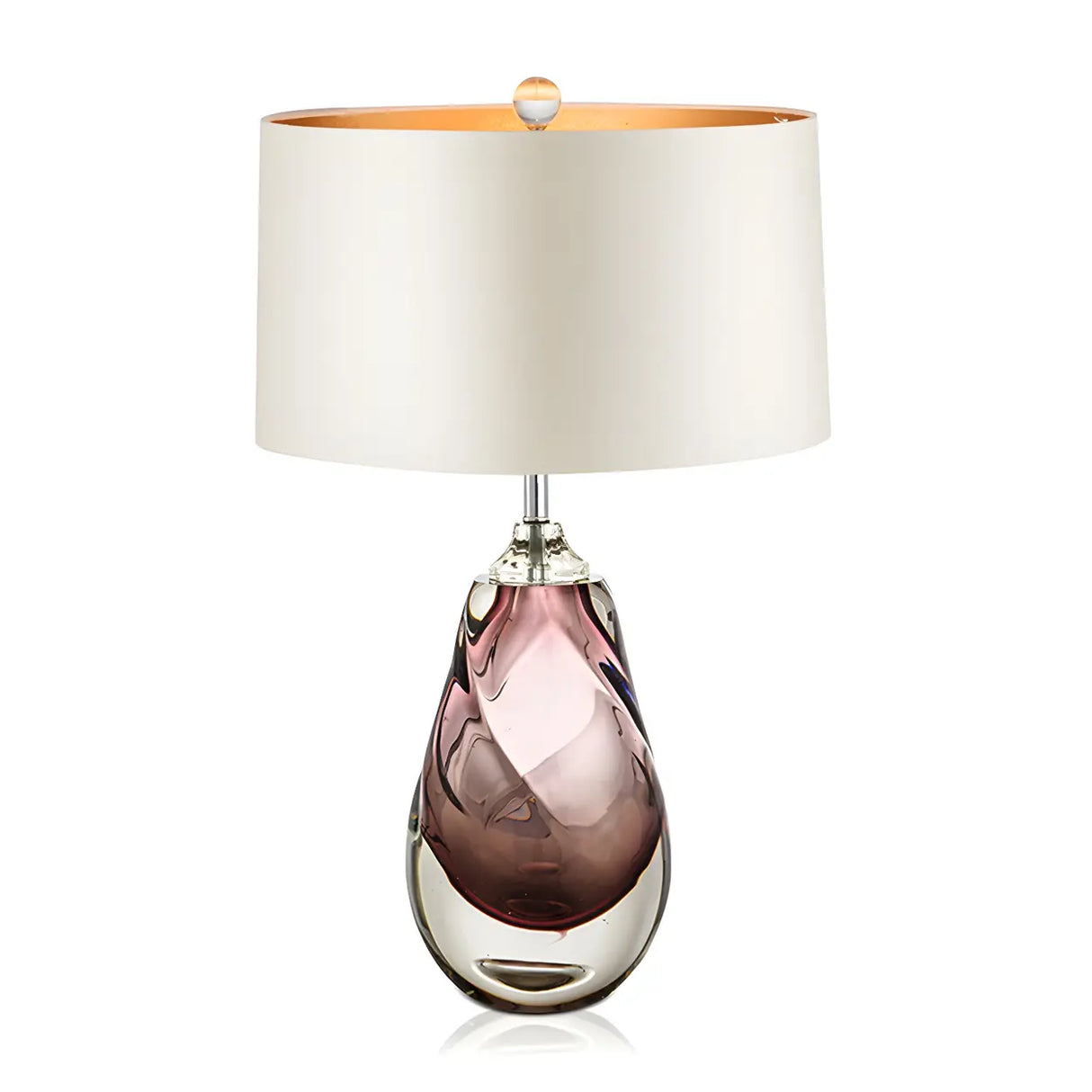 Stylish White Drum Fabric Pear Glass Base Table Lamp Image - 4