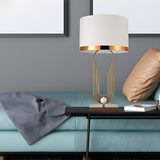 Stylish White Drum Shade Geometric Metal Table Lamp Image - 4