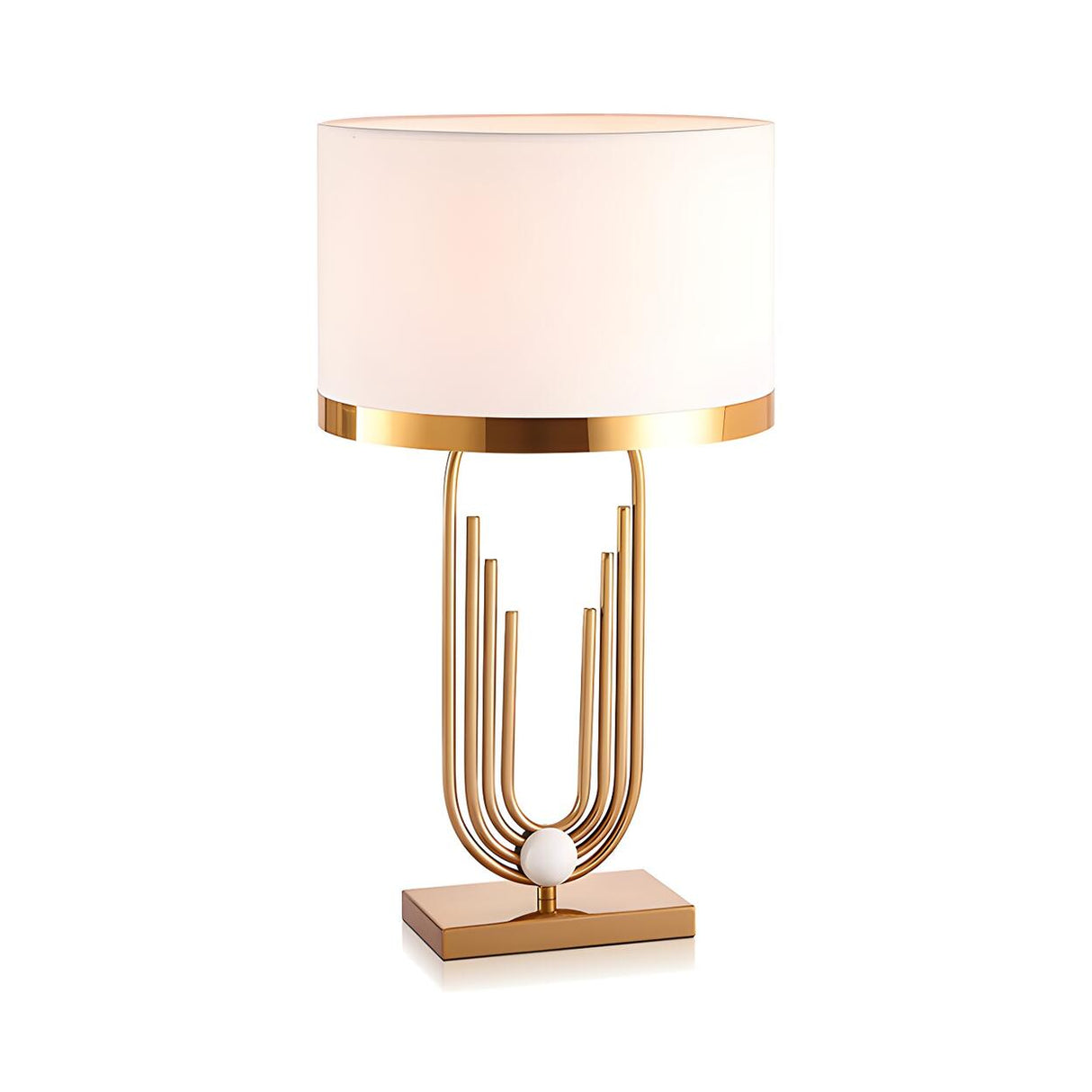 Stylish White Drum Shade Geometric Metal Table Lamp Image - 5