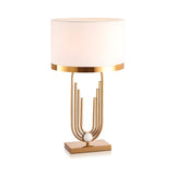 Stylish White Drum Shade Geometric Metal Table Lamp Image - 5