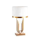 Stylish White Drum Shade Geometric Metal Table Lamp Image - 7