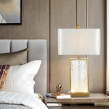 Stylish White Fabric Rectangular Glass Base Table Lamp Image - 1