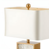 Stylish White Fabric Rectangular Glass Base Table Lamp Image - 11