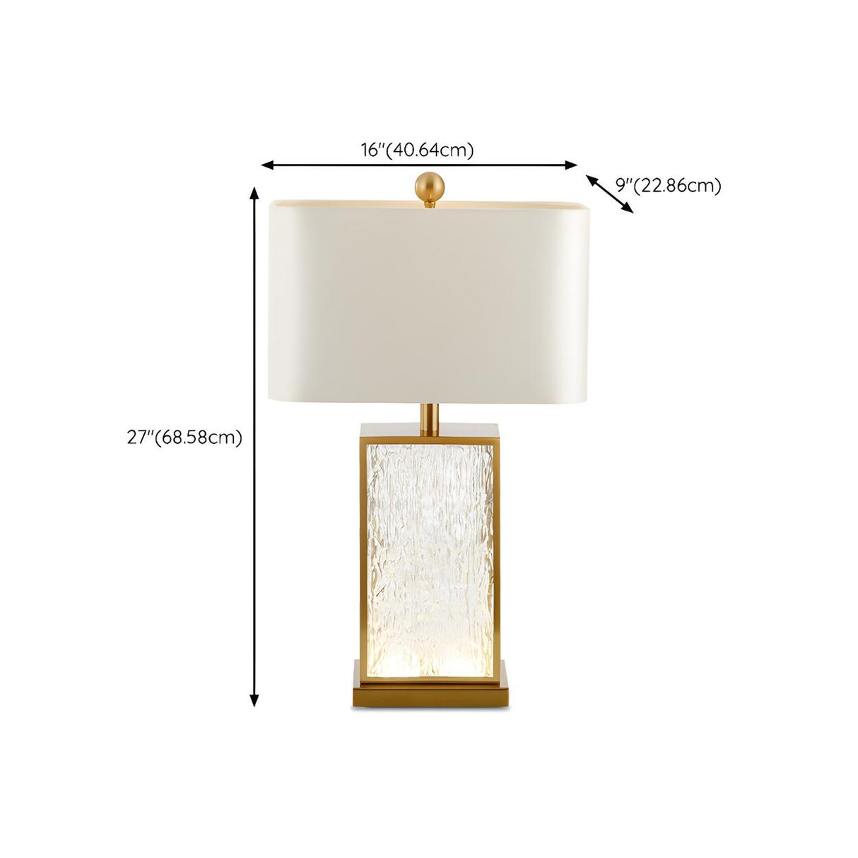 Stylish White Fabric Rectangular Glass Base Table Lamp 