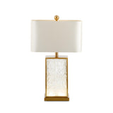 Stylish White Fabric Rectangular Glass Base Table Lamp Image - 5