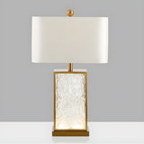 Stylish White Fabric Rectangular Glass Base Table Lamp Image - 7