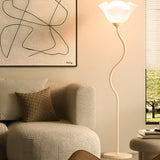 Stylish White Floral Shade Curved Stem Floor Lamp Image - 1