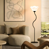 Stylish White Floral Shade Curved Stem Floor Lamp Image - 11