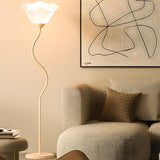 Stylish White Floral Shade Curved Stem Floor Lamp Image - 12