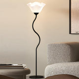 Stylish White Floral Shade Curved Stem Floor Lamp Image - 2