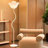 Stylish White Floral Shade Curved Stem Floor Lamp Image - 5