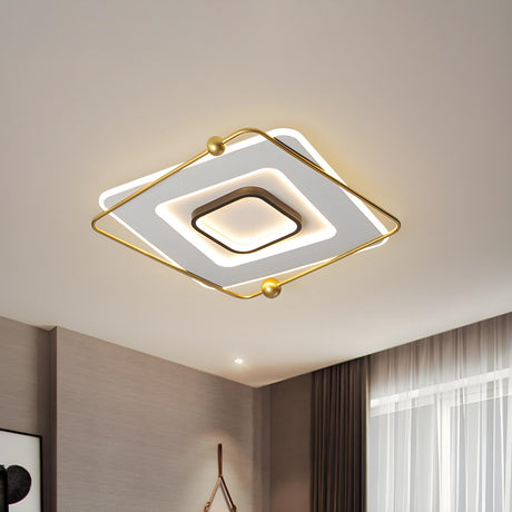 Stylish White Gold Tiered Square LED Flush Mount Light Image - 1