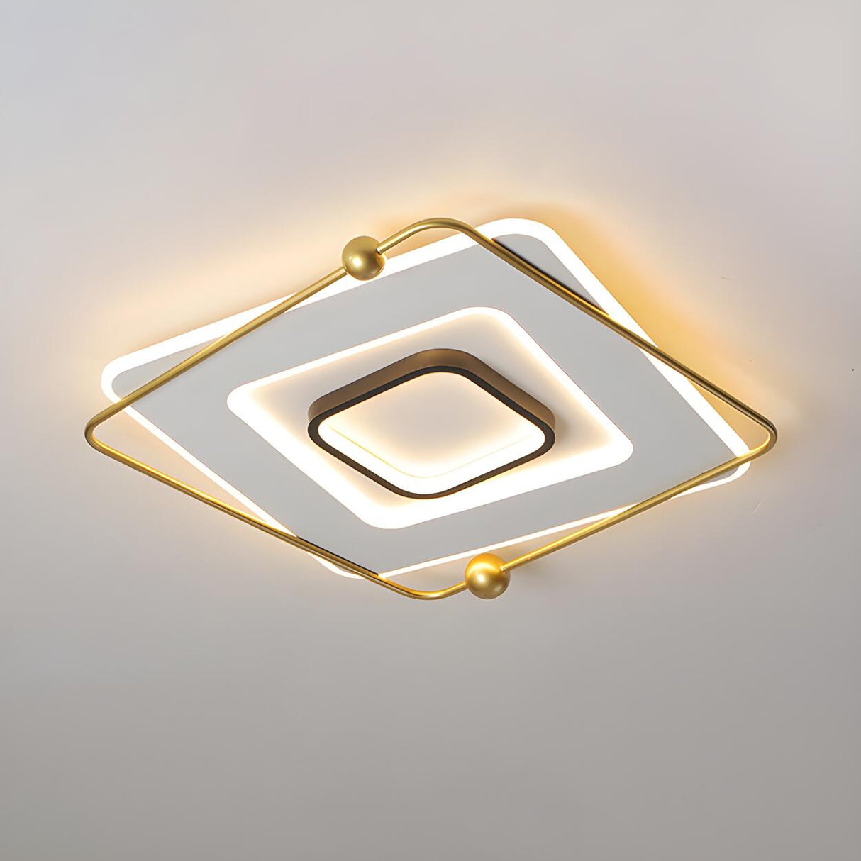 Stylish White Gold Tiered Square LED Flush Mount Light Image - 4