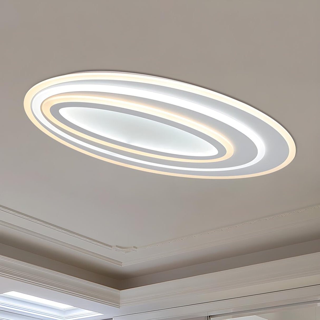 Stylish White Oval Acrylic LED Flush Mount Ceiling Lamp Image - 3