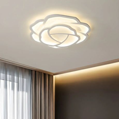 Stylish White Rose Shape LED Flush Mount Ceiling Light Image - 1