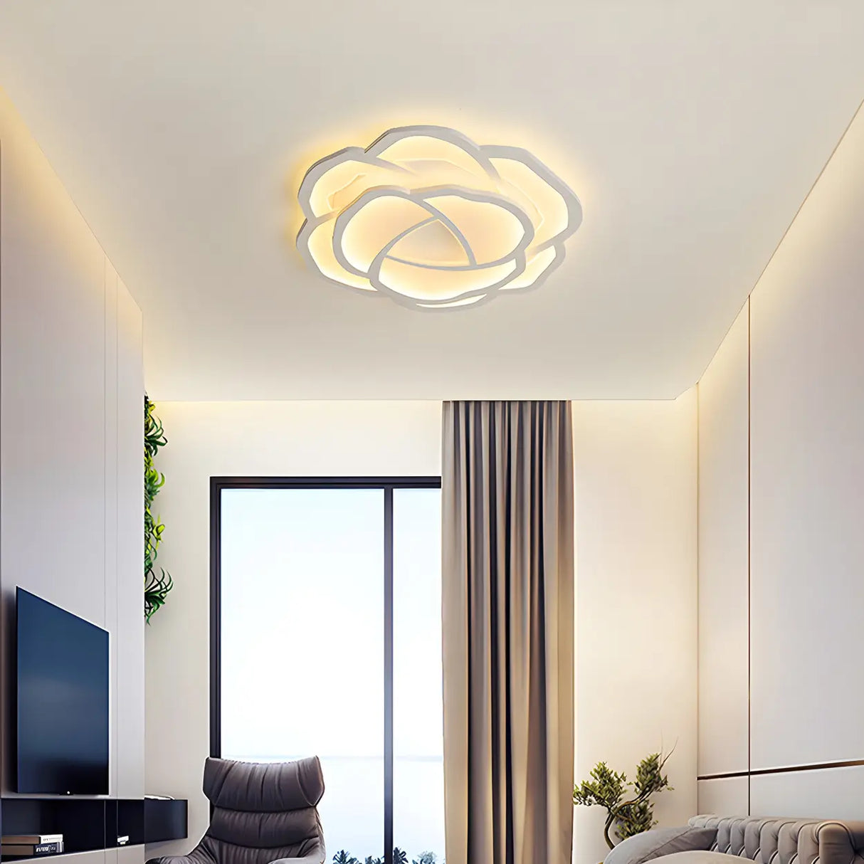 Stylish White Rose Shape LED Flush Mount Ceiling Light Image - 12