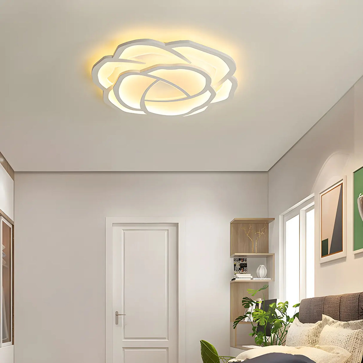 Stylish White Rose Shape LED Flush Mount Ceiling Light Image - 13