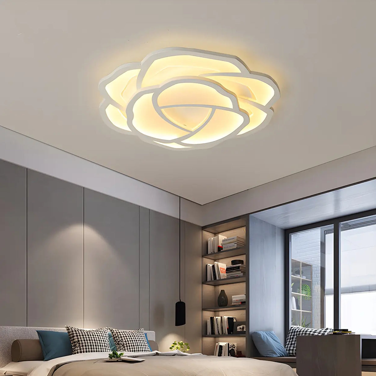 Stylish White Rose Shape LED Flush Mount Ceiling Light Image - 17