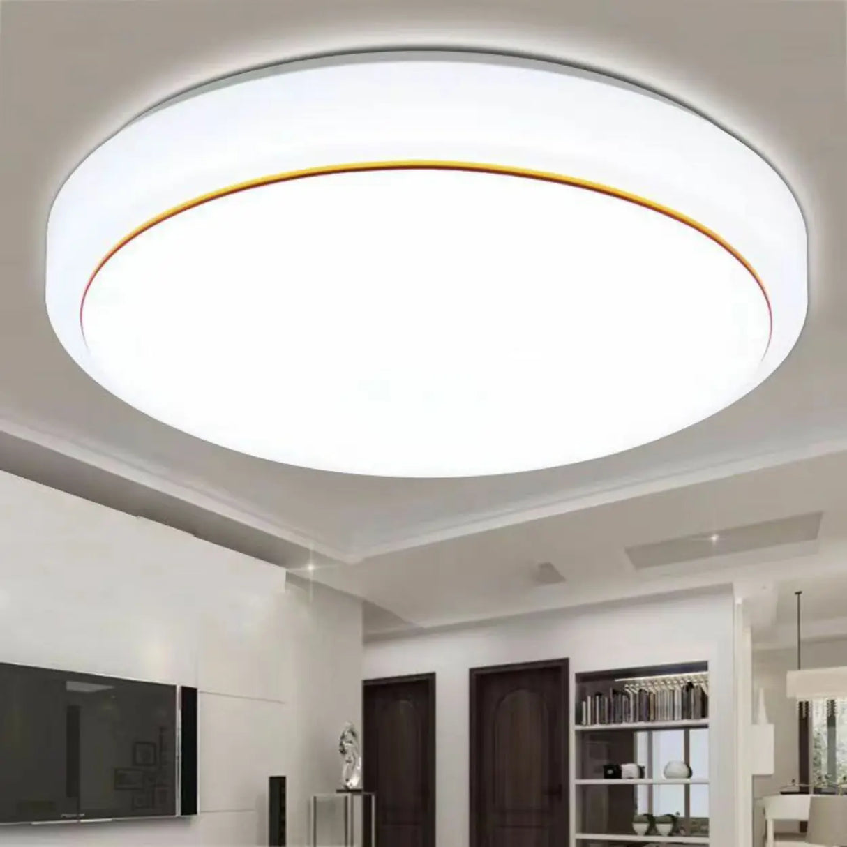 Stylish White Round Dimmable LED Flush Mount Light Image - 12