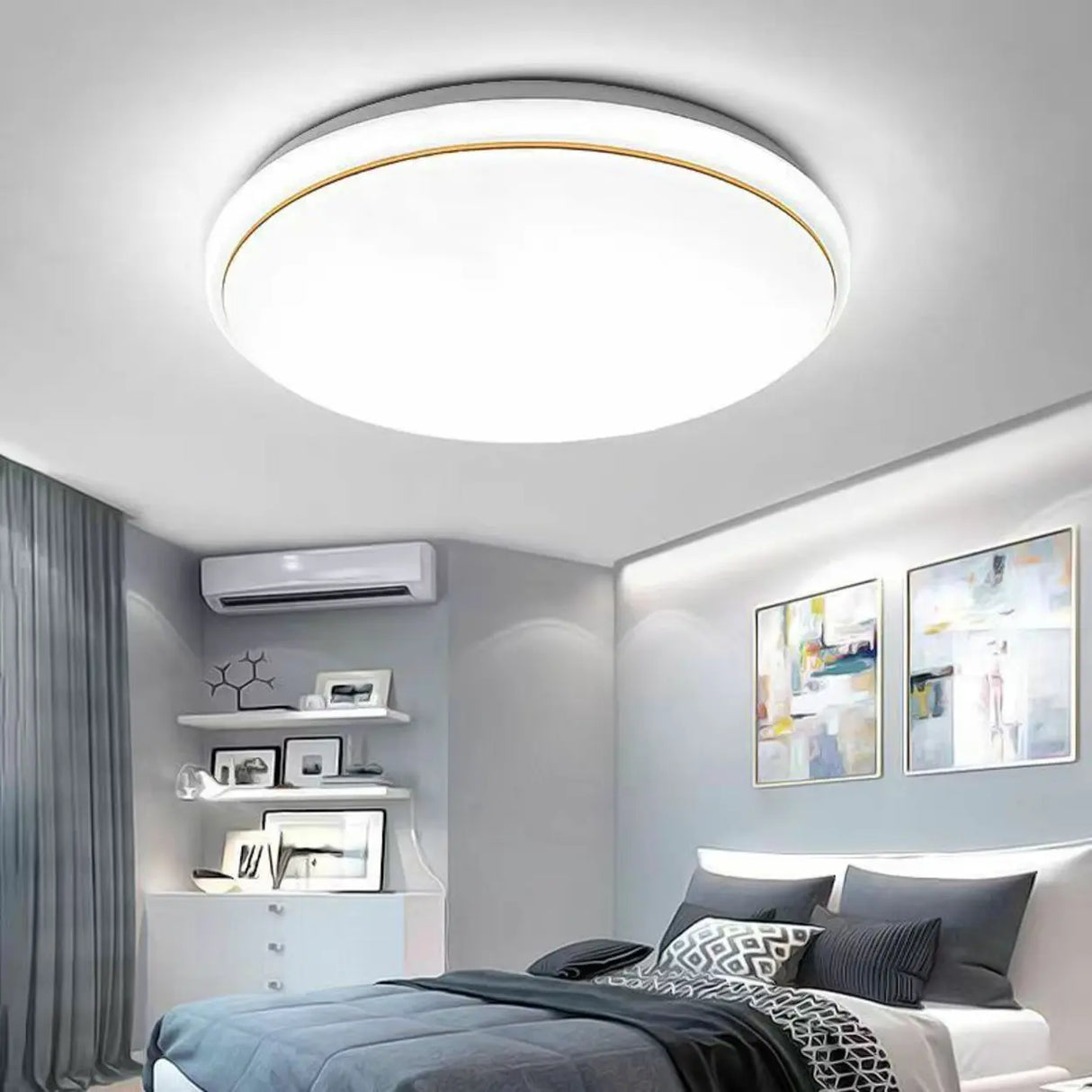 Stylish White Round Dimmable LED Flush Mount Light Image - 2