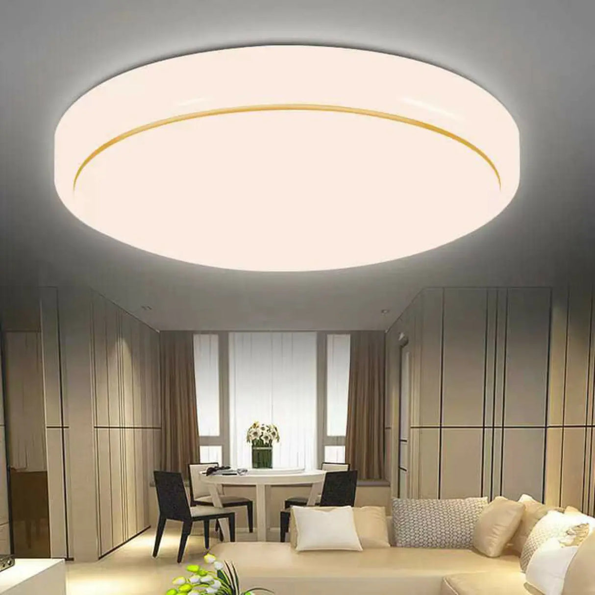 Stylish White Round Dimmable LED Flush Mount Light Image - 4