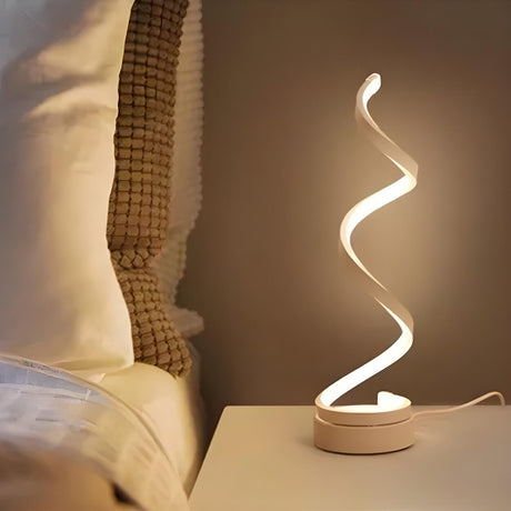 Stylish White Spiral LED Bedroom Night Table Lamp Image - 1