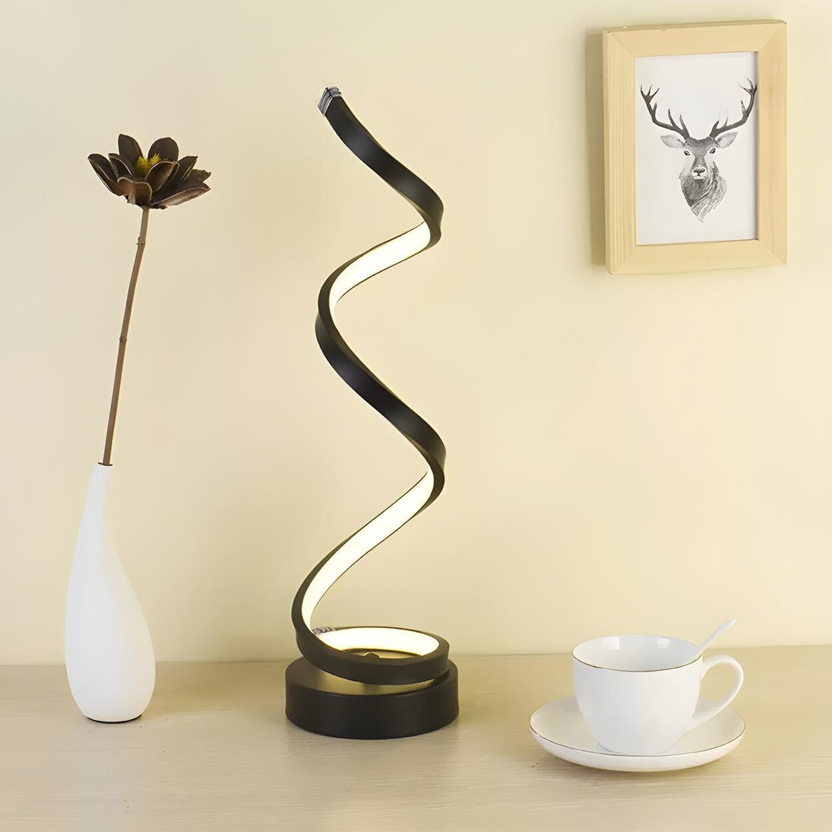 Stylish White Spiral LED Bedroom Night Table Lamp Image - 2