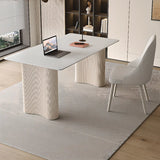 Stylish White Stone Rectangle Steel Base Writing Desk Image - 1