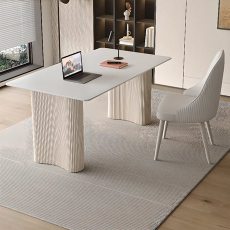 Stylish White Stone Rectangle Steel Base Writing Desk Image - 1