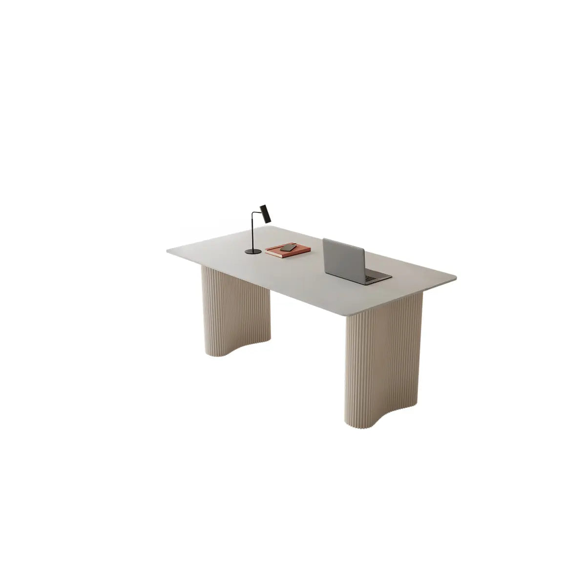 Stylish White Stone Rectangle Steel Base Writing Desk Image - 5