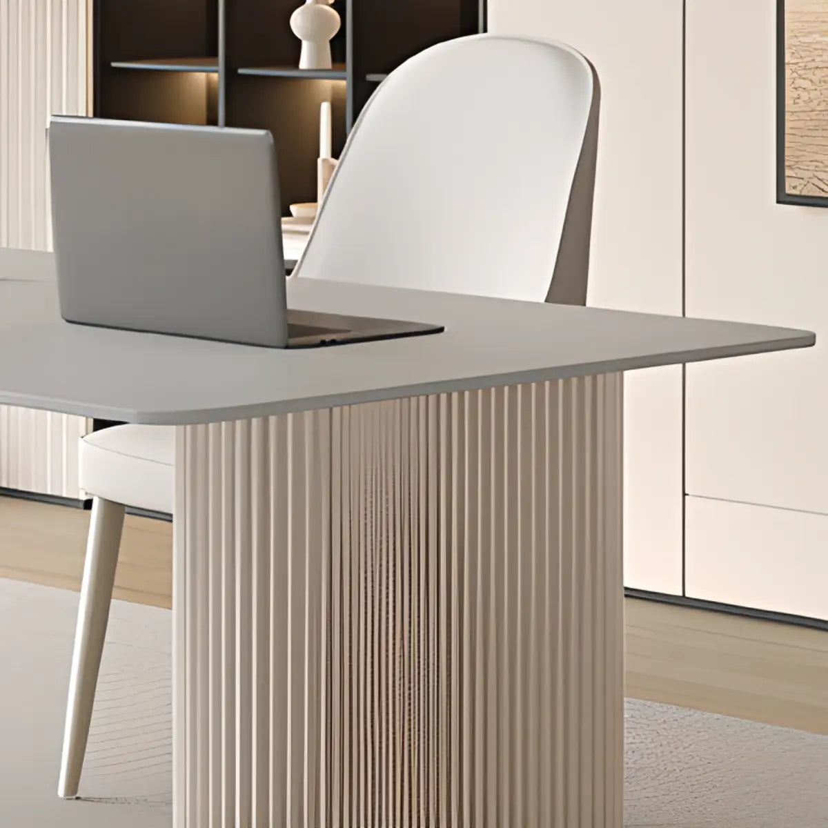 Stylish White Stone Rectangle Steel Base Writing Desk Image - 8