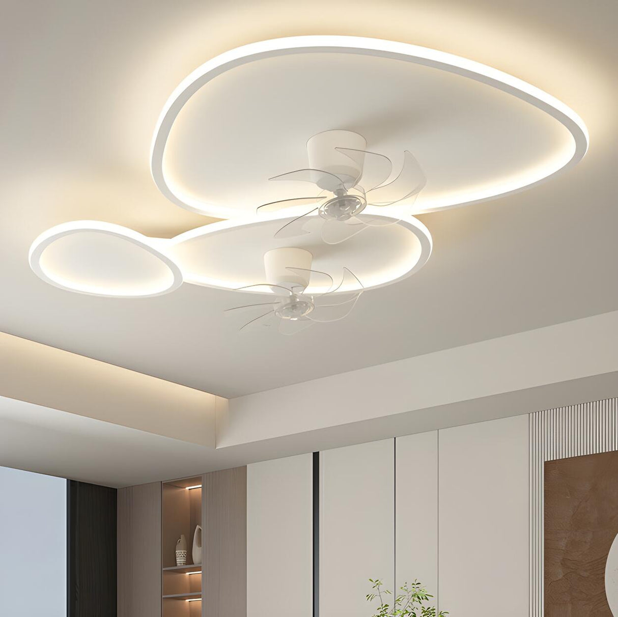 Stylish White Triangular Ceiling Fan with LED Light Image - 4