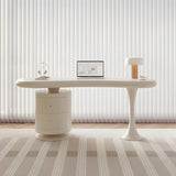 Stylish White Wood Drawers Free Form Writing Desk Image - 11