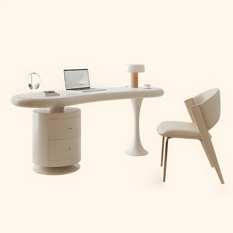 Stylish White Wood Drawers Free Form Writing Desk Image - 2