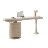 Stylish White Wood Drawers Free Form Writing Desk Image - 6