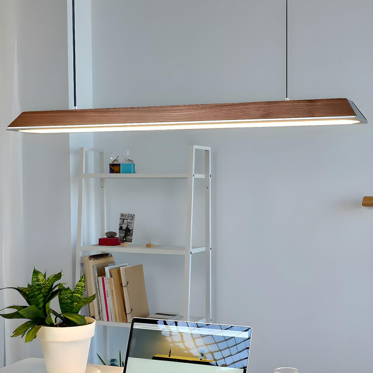 Stylish Wooden Linear Adjustable Island Pendant Light Image - 14